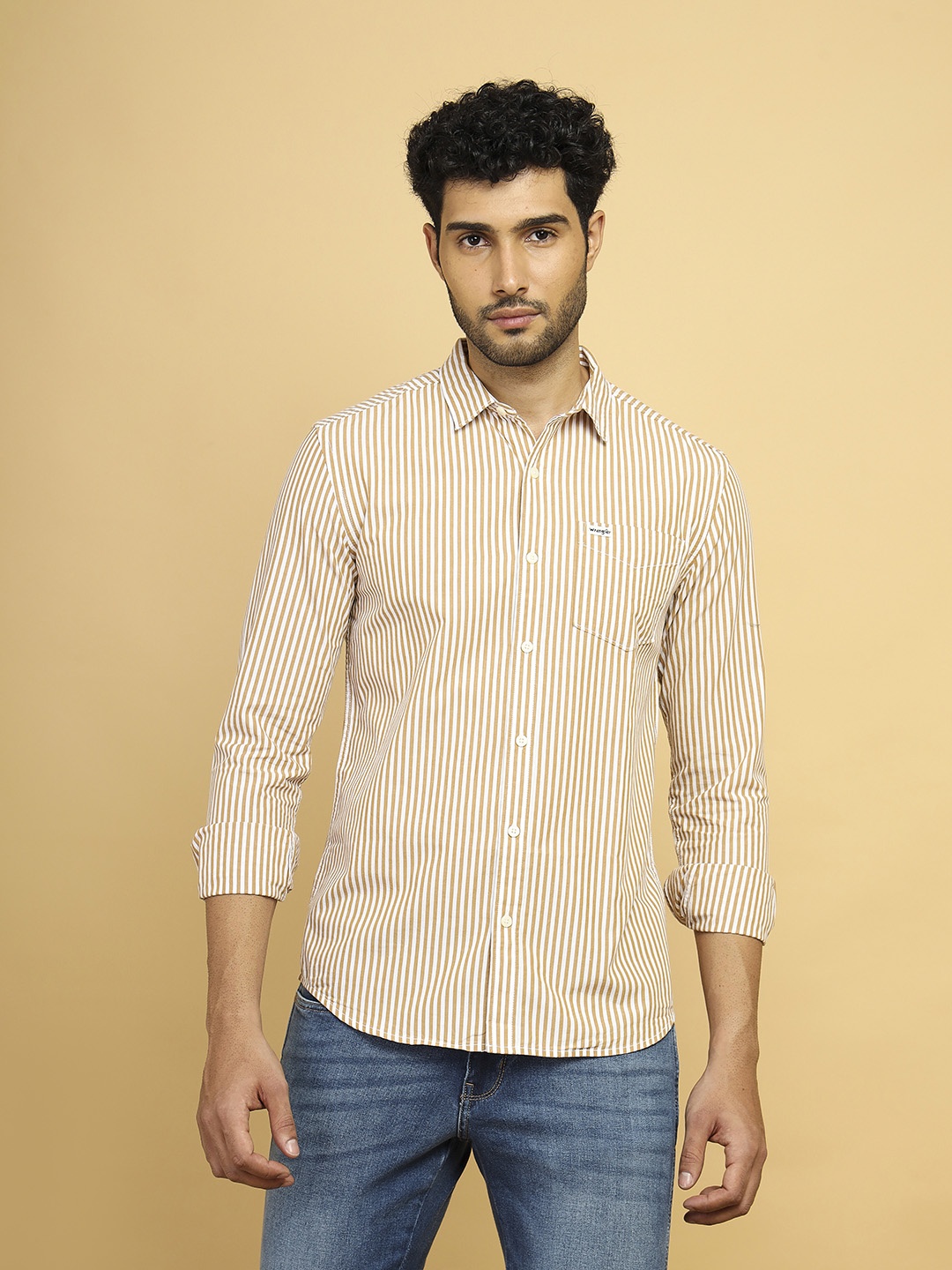

Wrangler Vertical Striped Cotton Casual Shirt, Brown