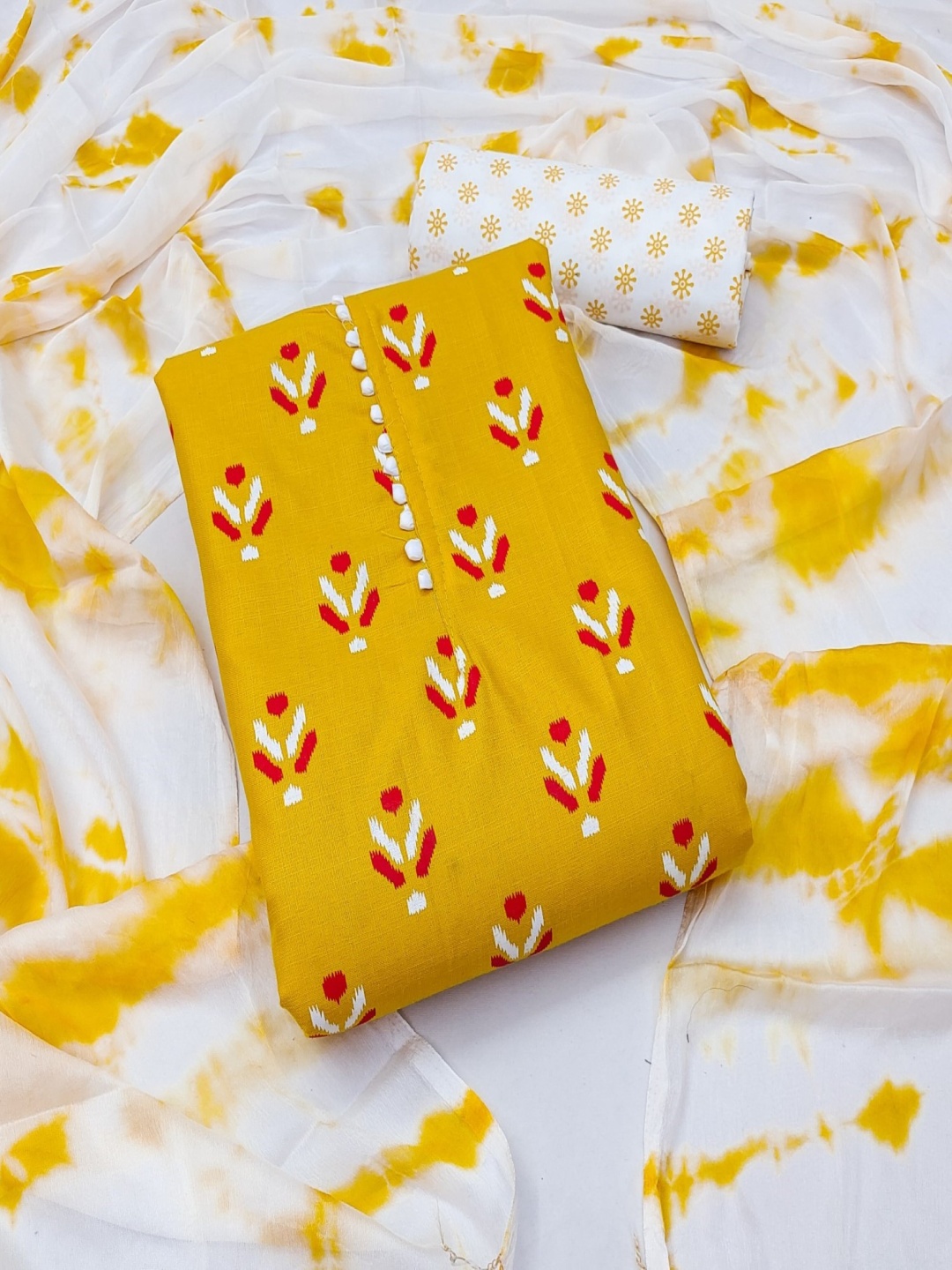 

KALINI Ethnic Motifs Printed Unstitched Dress Material, Yellow