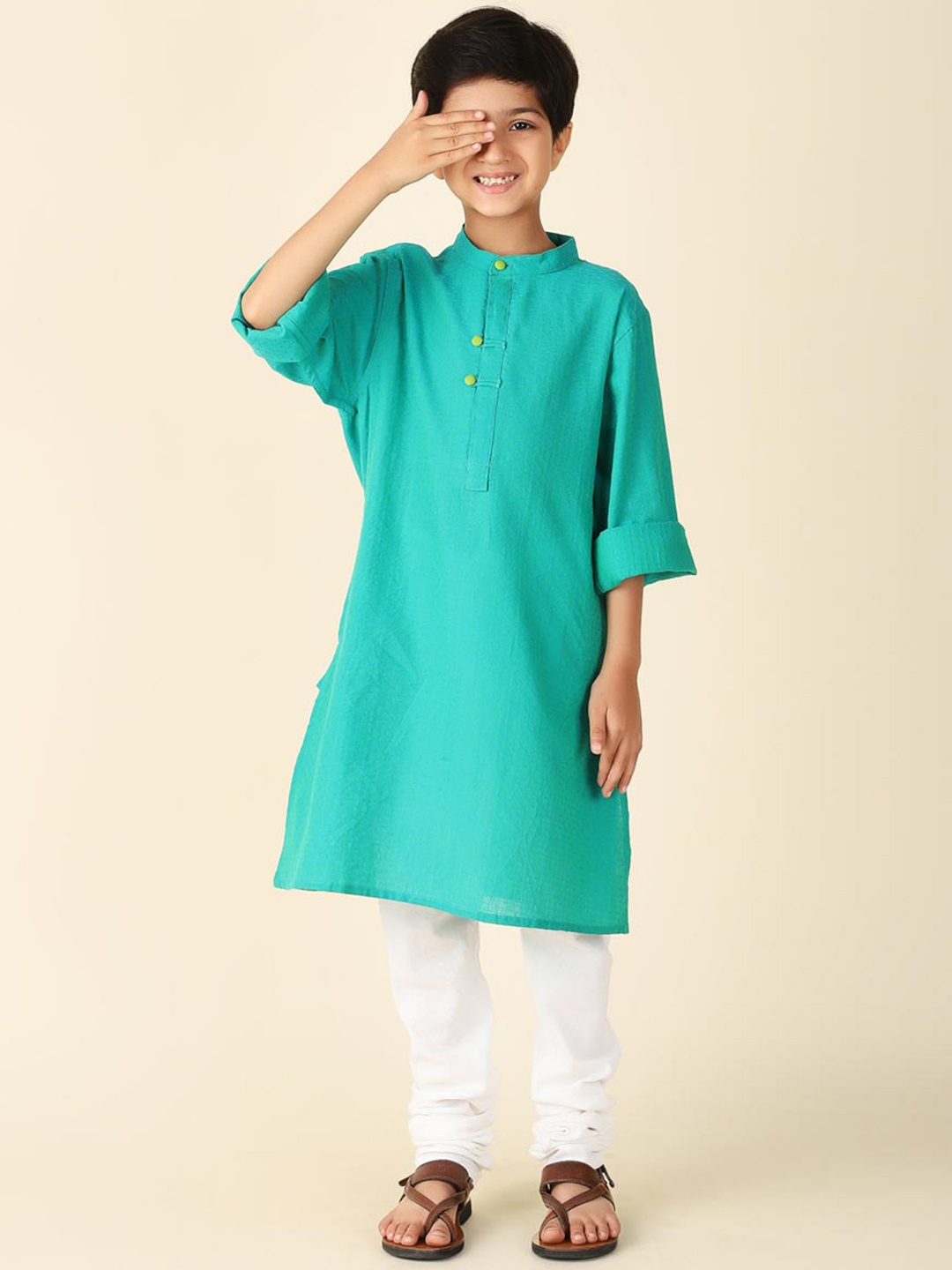 

Fabindia Boys Abstract Printed Pure Cotton Straight Kurta, Teal