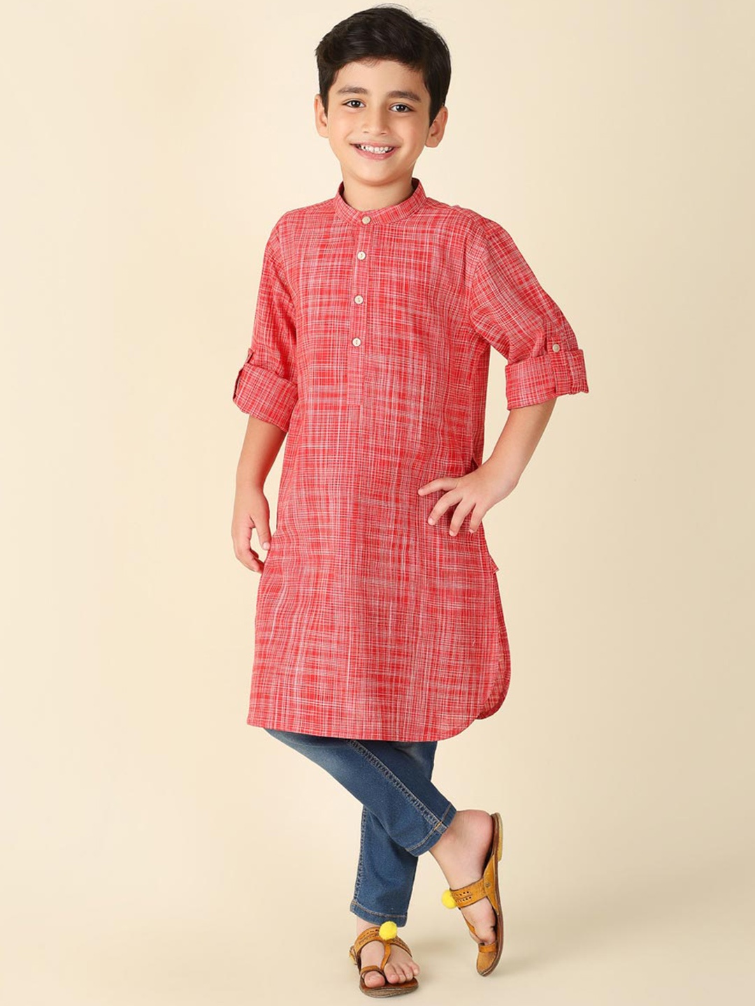 

Fabindia Boys Abstract Printed Pure Cotton Straight Kurta, Red