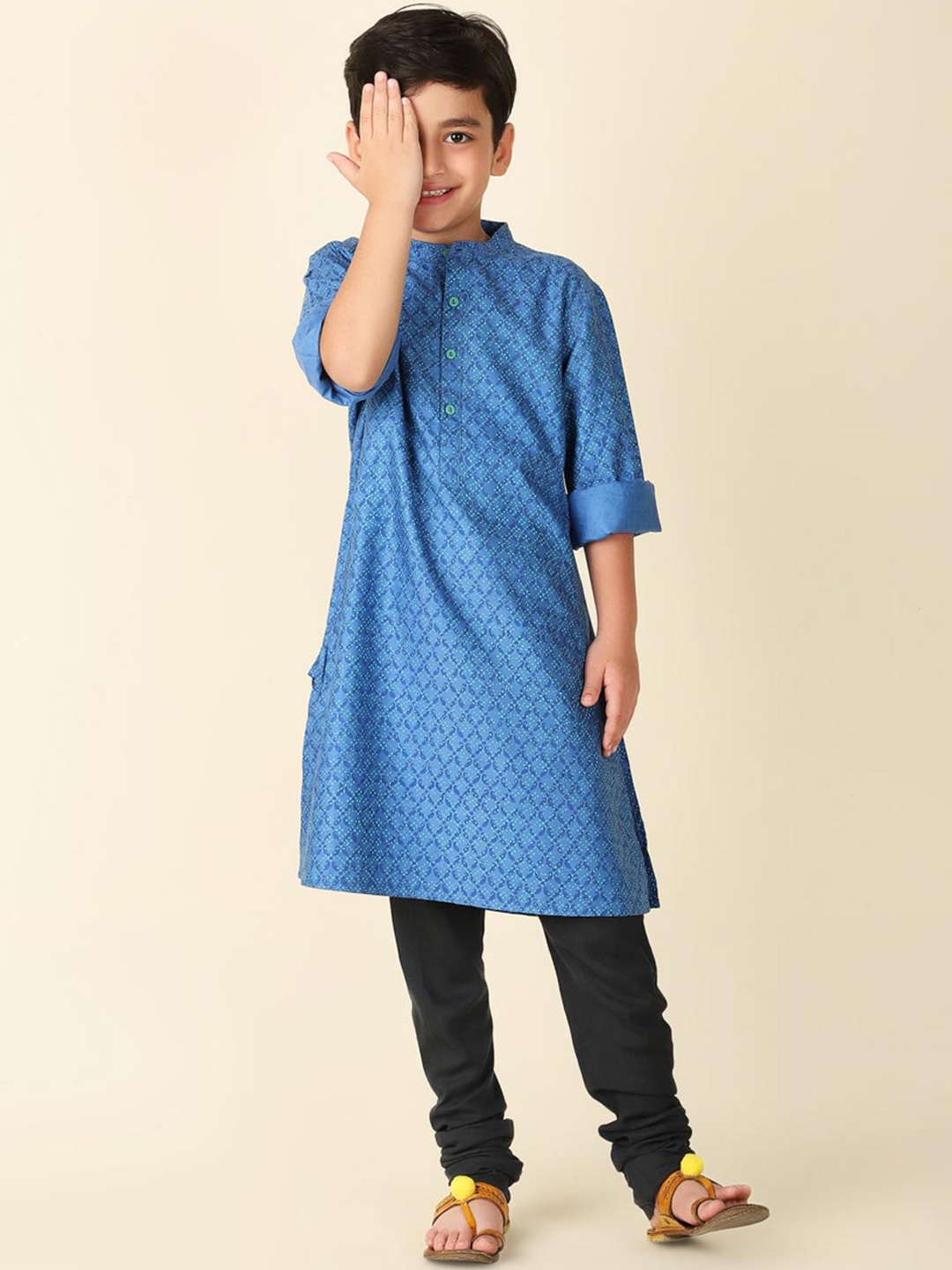 

Fabindia Boys Ethnic Motif Printed Straight Kurta, Blue