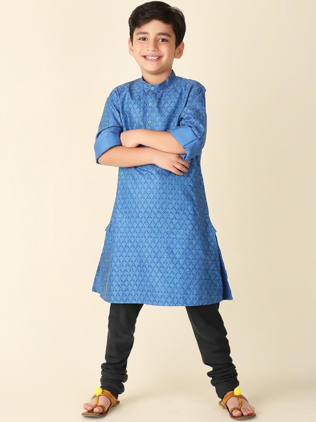 

Fabindia Boys Ethnic Motif Printed Straight Kurta, Blue