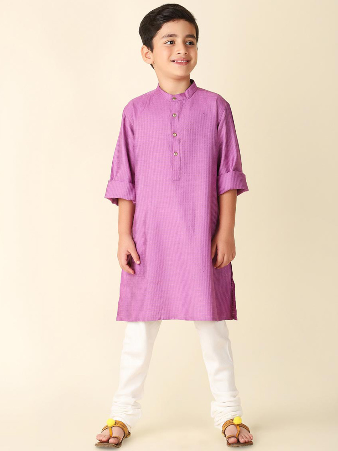 

Fabindia Boys Striped Straight Kurta, Purple