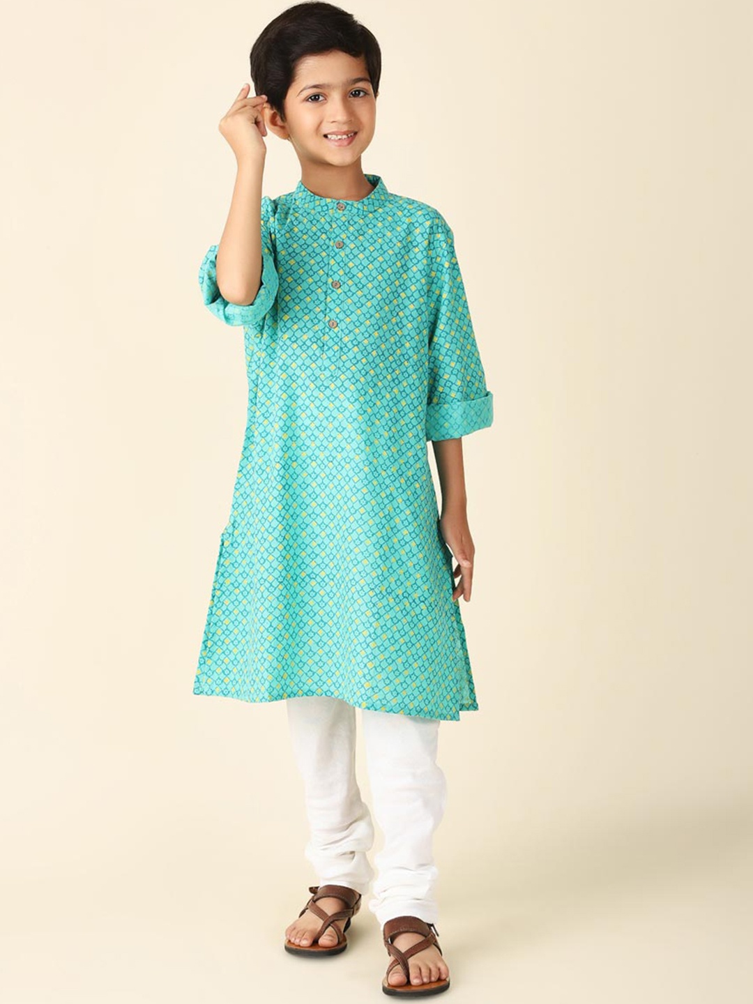 

Fabindia Boys Flared Sleeves Pathani Kurta, Teal