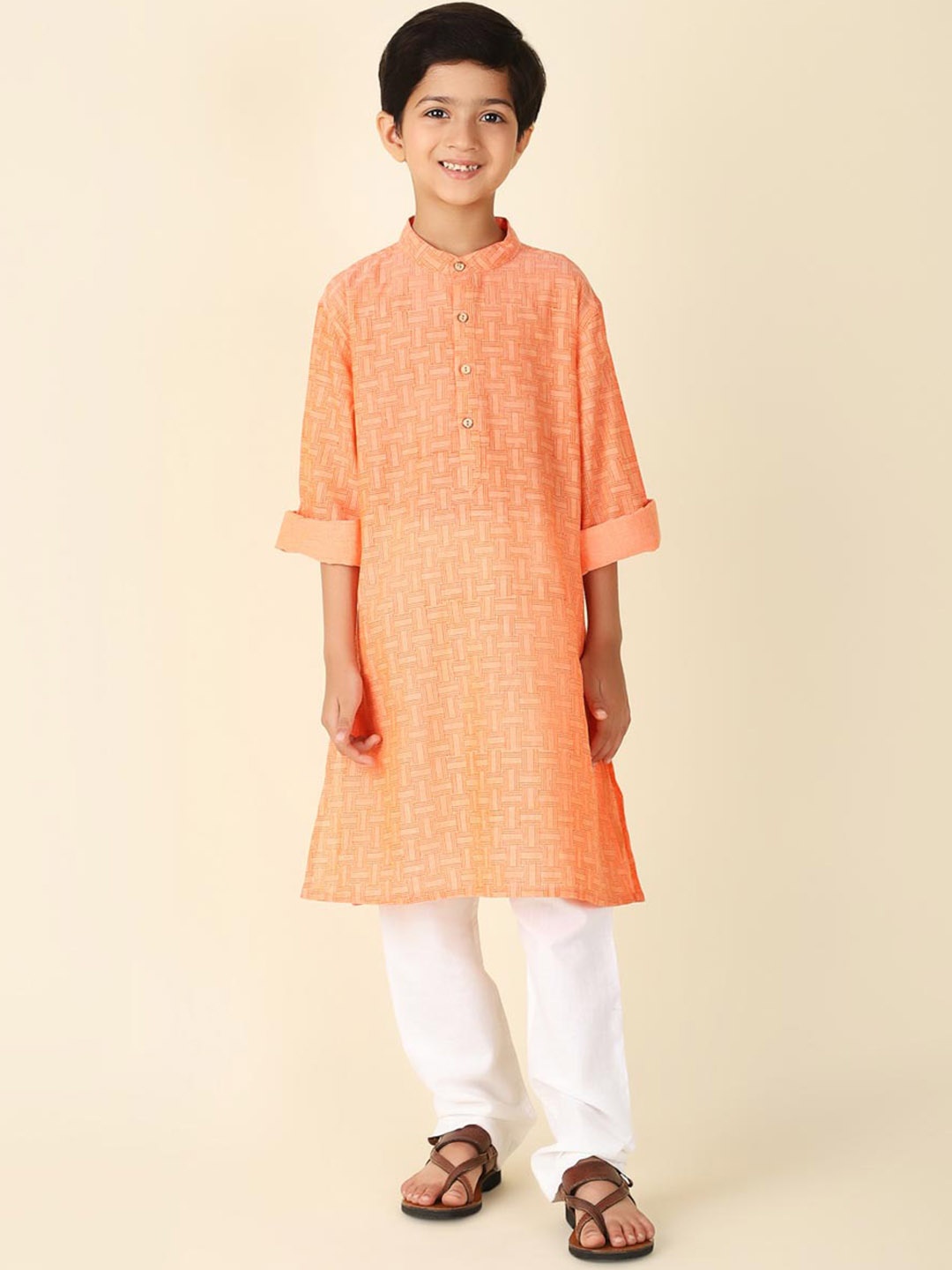 

Fabindia Boys Thread Work Kurta, Orange