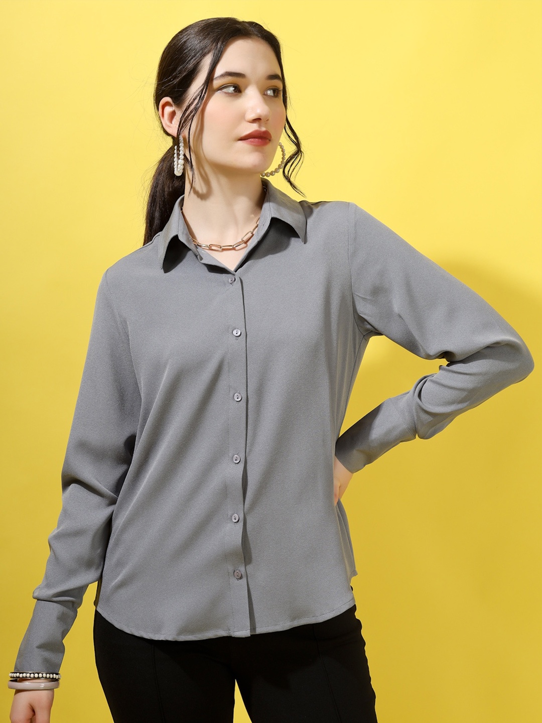 

angloindu Opaque Casual Shirt, Grey