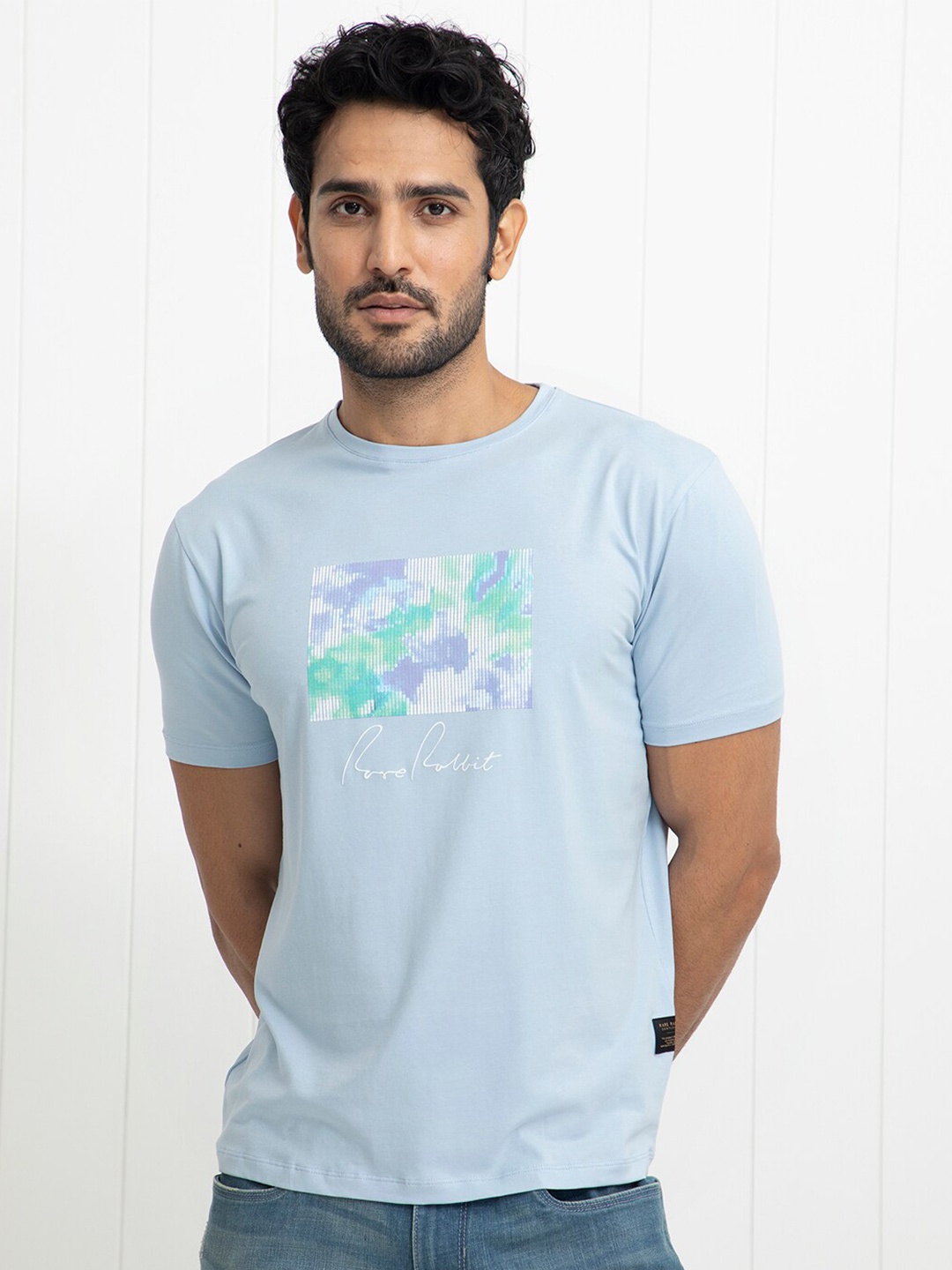 

RARE RABBIT Men Rings-4 Slim Fit Solid Polo Collar T-Shirt, Blue