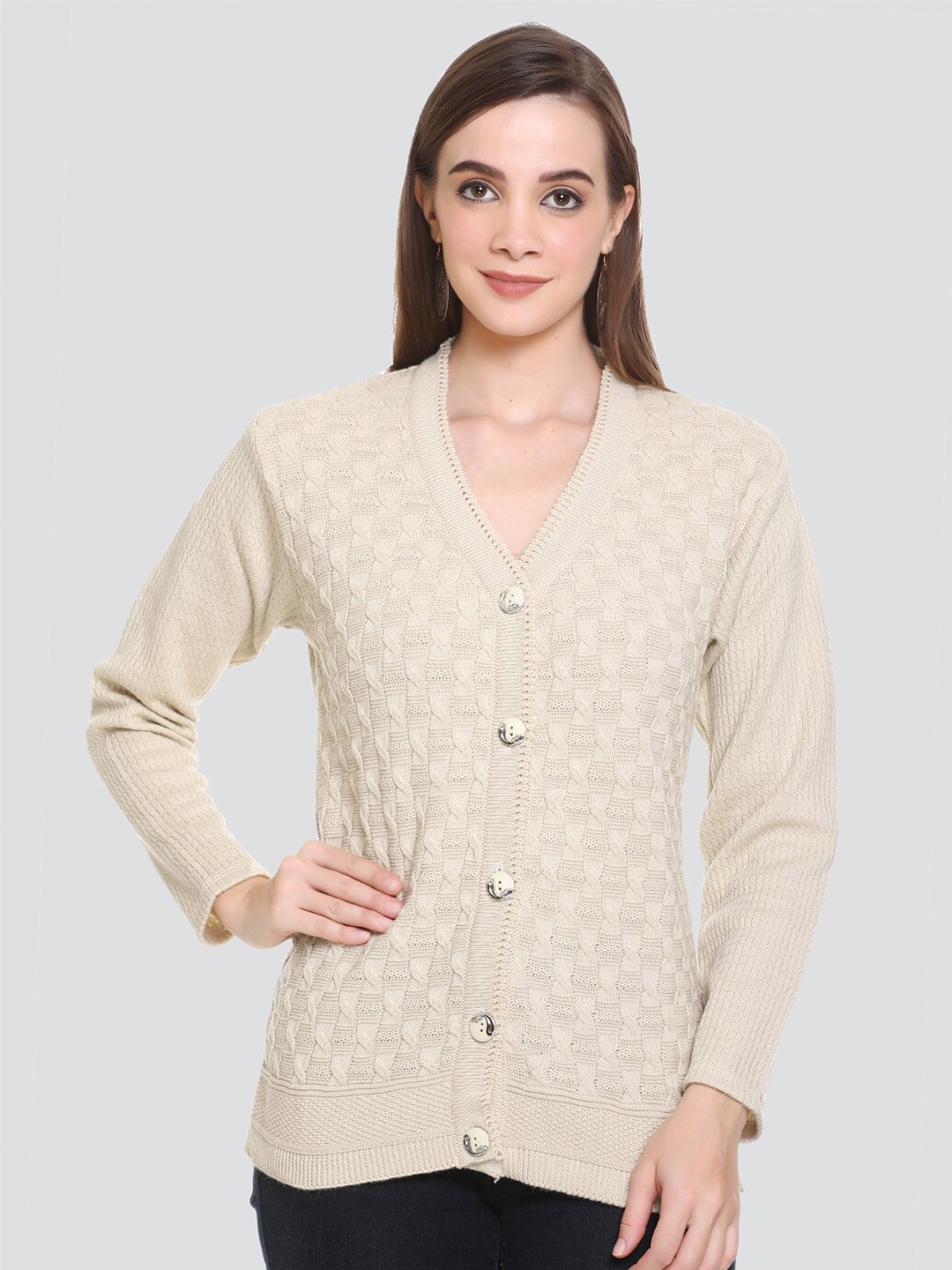 

Model V-Neck Cable Knit Cardigan, Grey