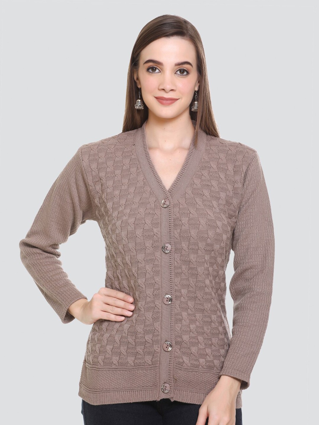 

Model V-Neck Cable Knit Cardigan, Grey