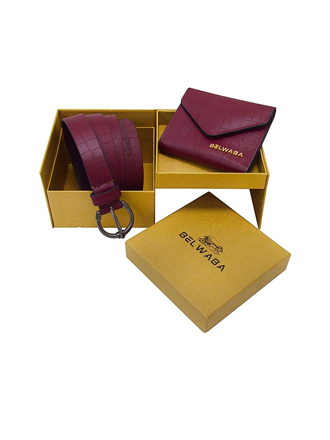 

Belwaba Women Set Of 2 Belt & Wallet Gift Set, Burgundy