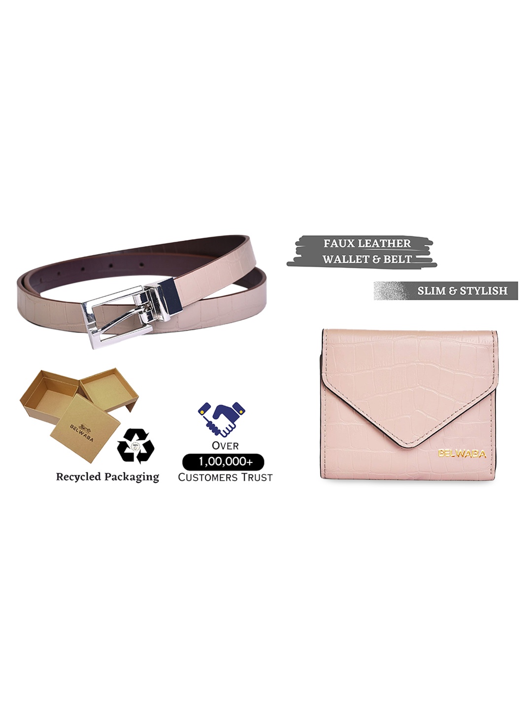 

Belwaba Women Set Of 2 Belt & Wallet Gift Set, Beige