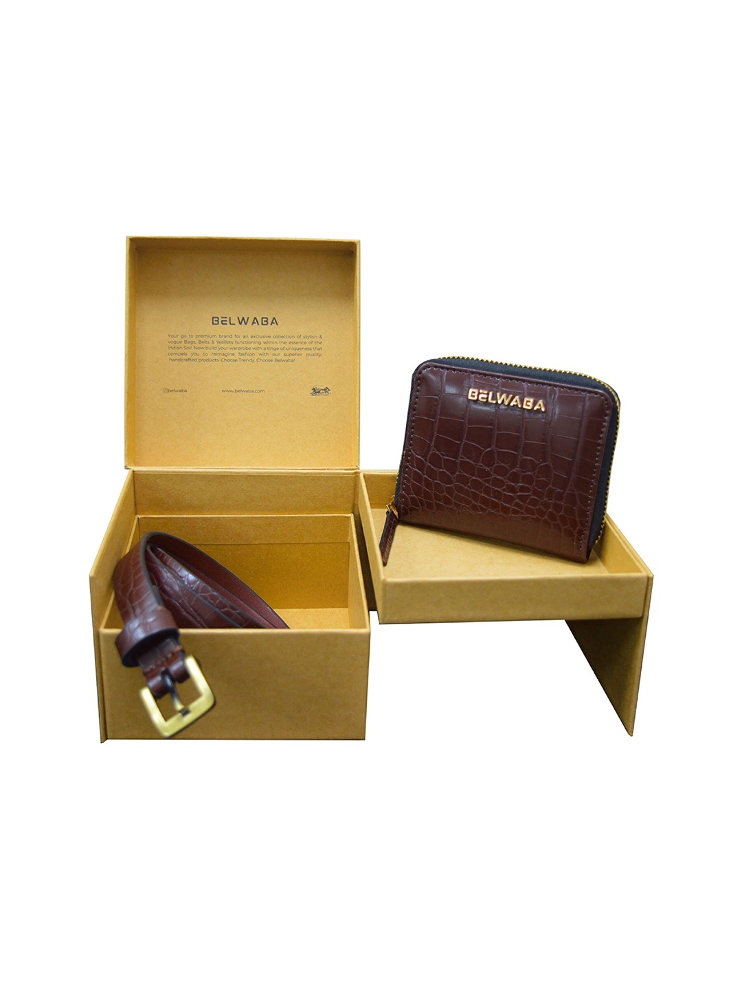 

Belwaba Women Set Of 2 Textured Accessory Gift Set, Brown