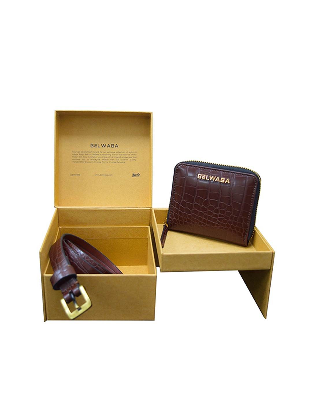 

Belwaba Women Set Of 2 Textured Accessory Gift Set, Brown
