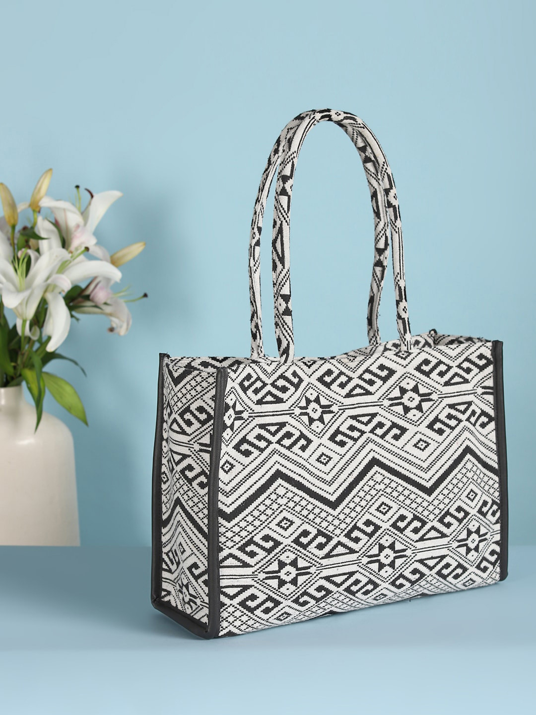 

DEEBACO African Geometrical Printed Tote Bag, Black