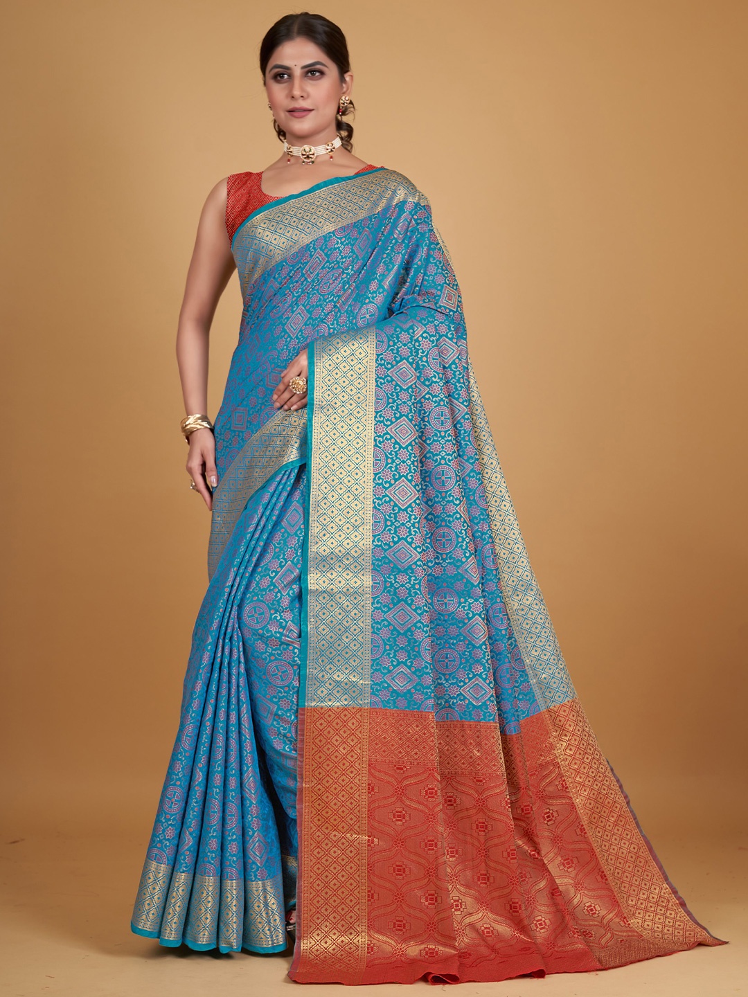 

all about you Ethnic Motifs Woven Design Zari Pure Silk Saree, Blue