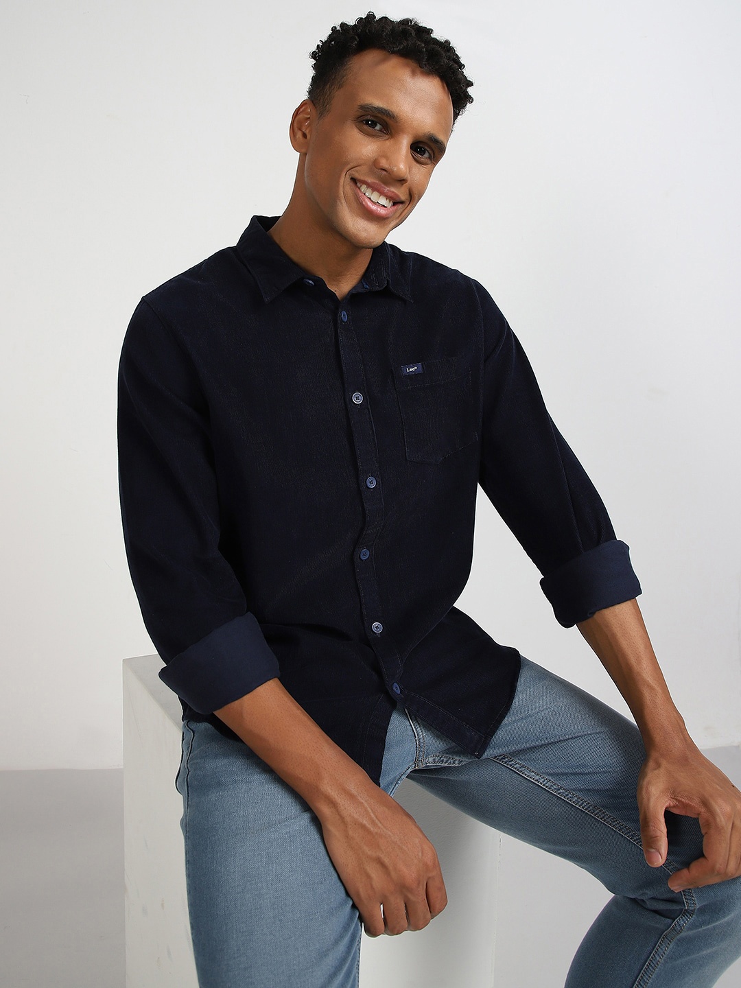 

Lee Spread Collar Cotton Casual Shirt, Navy blue