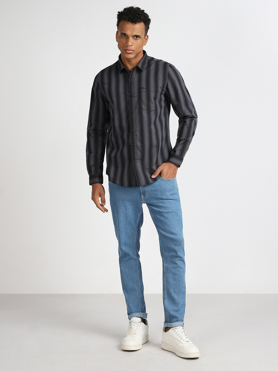 

Lee Slim Fit Vertical Striped Cotton Casual Shirt, Grey
