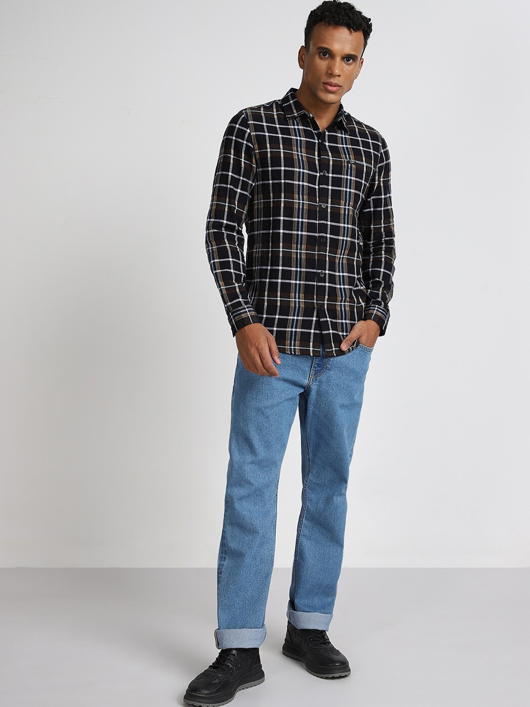 

Lee Slim Fit Tartan Checked Cotton Casual Shirt, Black
