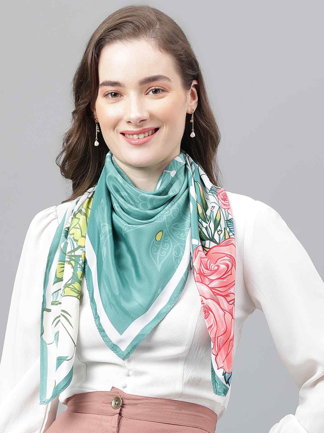 

Tossido Women Floral Printed Scarf & Scarf Bag Set, Green