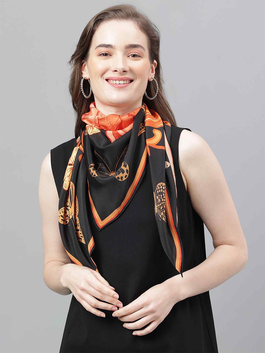 

Tossido Women Printed Floral Scarf & Scarf Bag Set, Black
