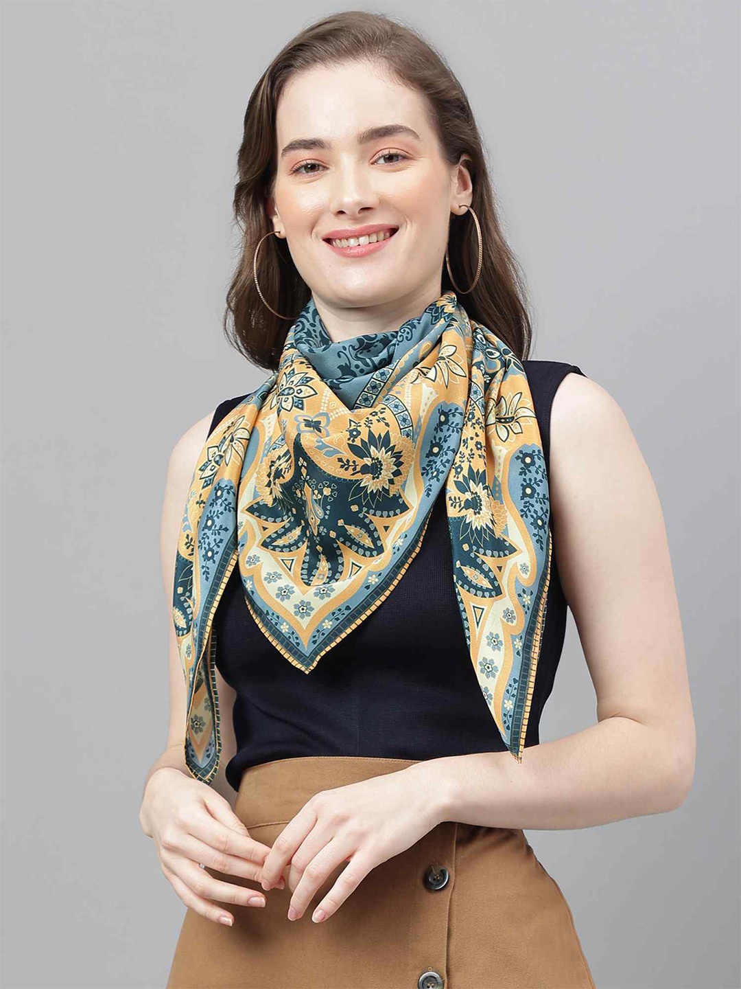 

Tossido Women Floral Printed Scarf & Scarf Bag Set, Beige