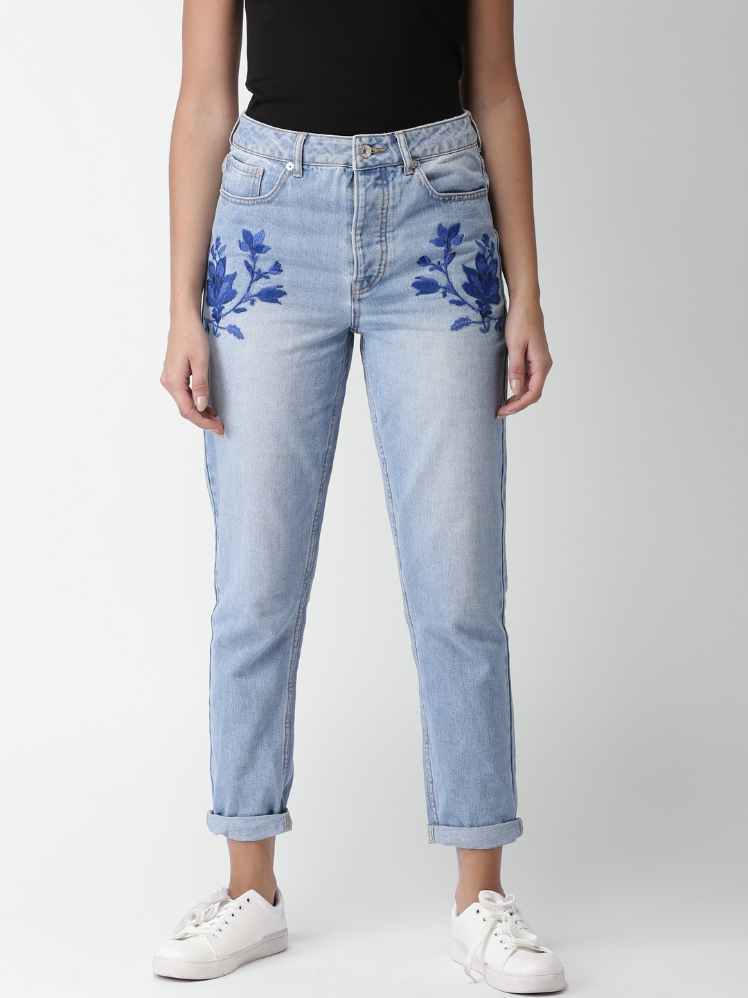 

FOREVER 21 Women Blue Regular Fit Mid-Rise Clean Look Jeans