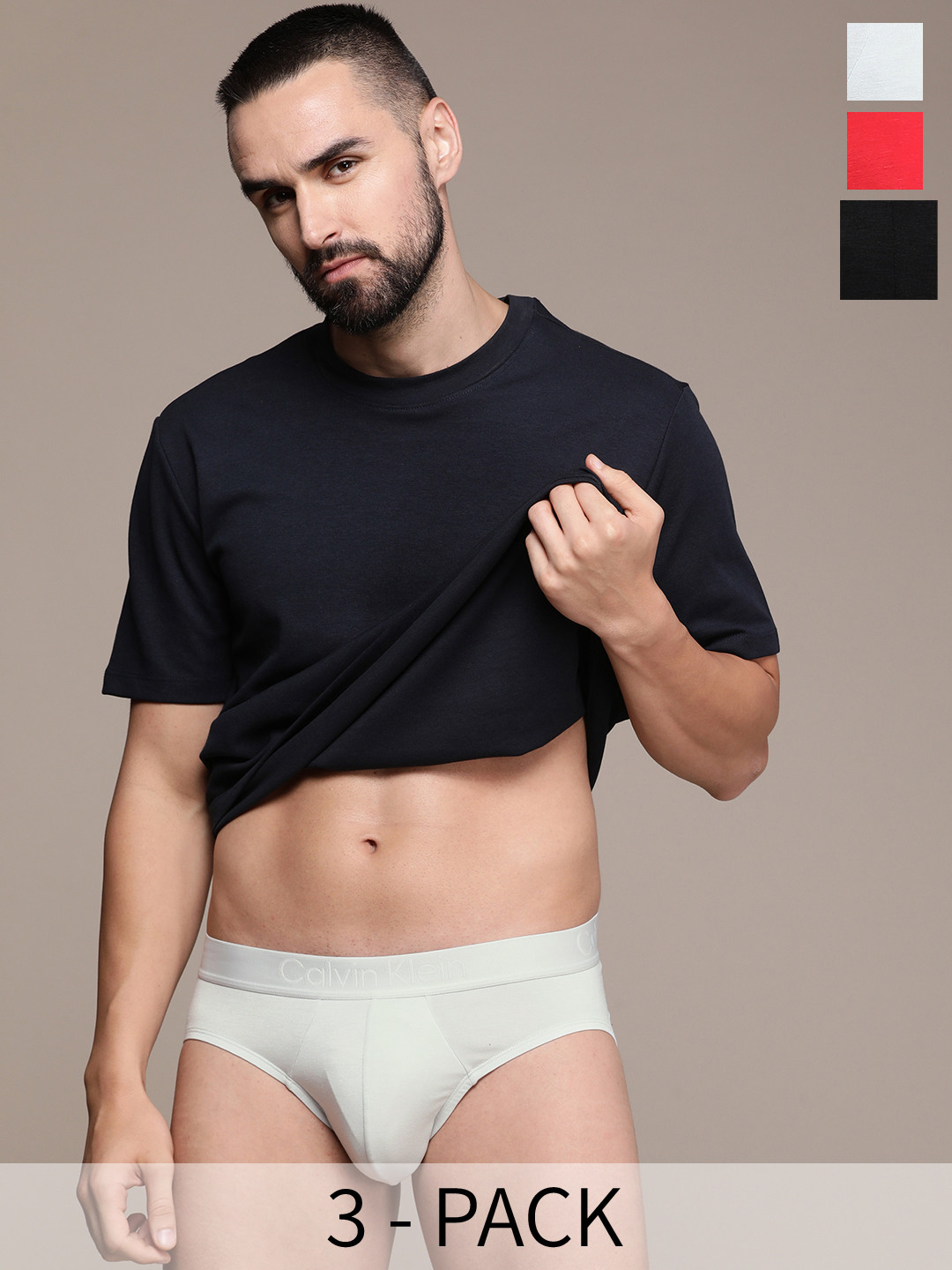 

Calvin Klein Underwear Men Pack of 3 Briefs NB3740FZC-ROUGE, LUNAR ROCK, BLACK, Grey