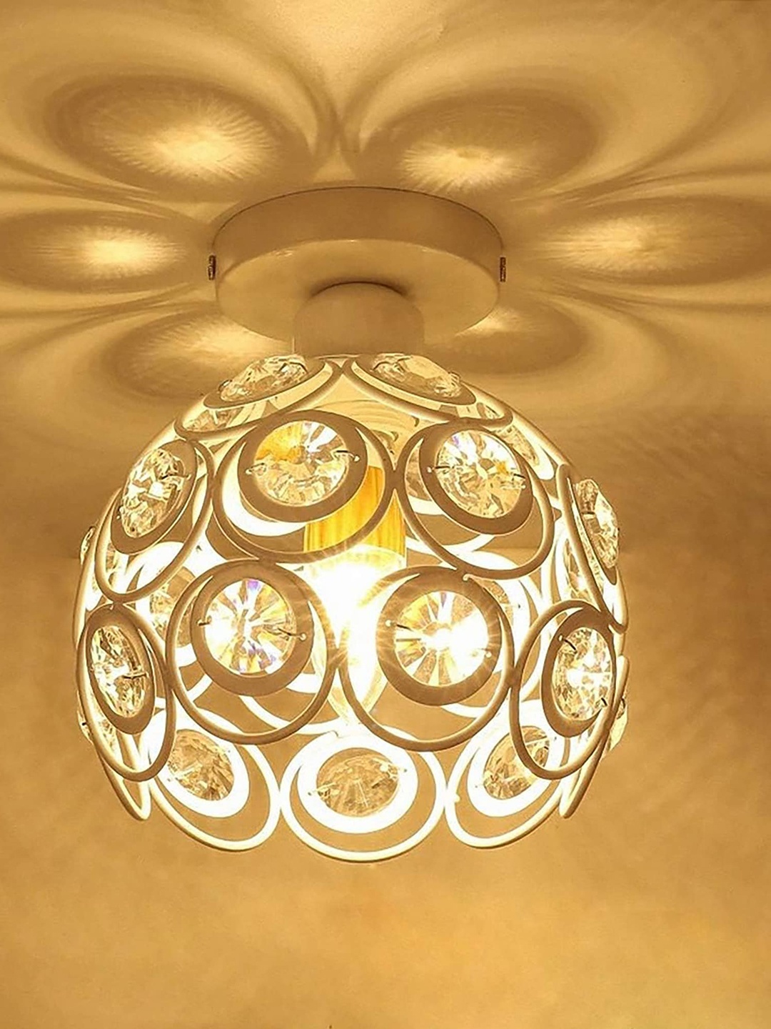 

Homesake White Dual Ring Crystal Flush Mount Metal Ceiling Lamp