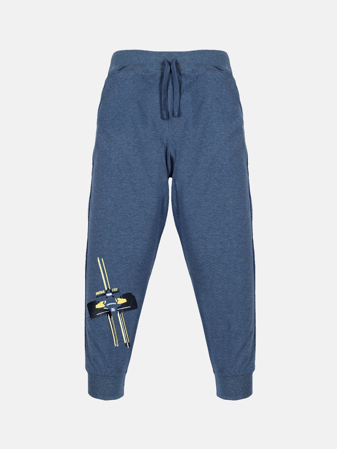 

KiddoPanti Boys Mid-Rise Graphic Printed Pure Cotton Joggers, Blue