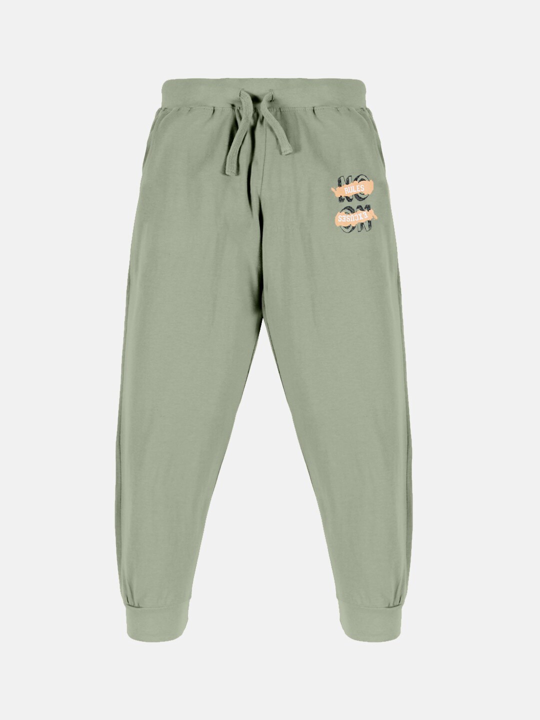 

KiddoPanti Boys No Rules No Excuses Printed Mid-Rise Pure Cotton Joggers, Green