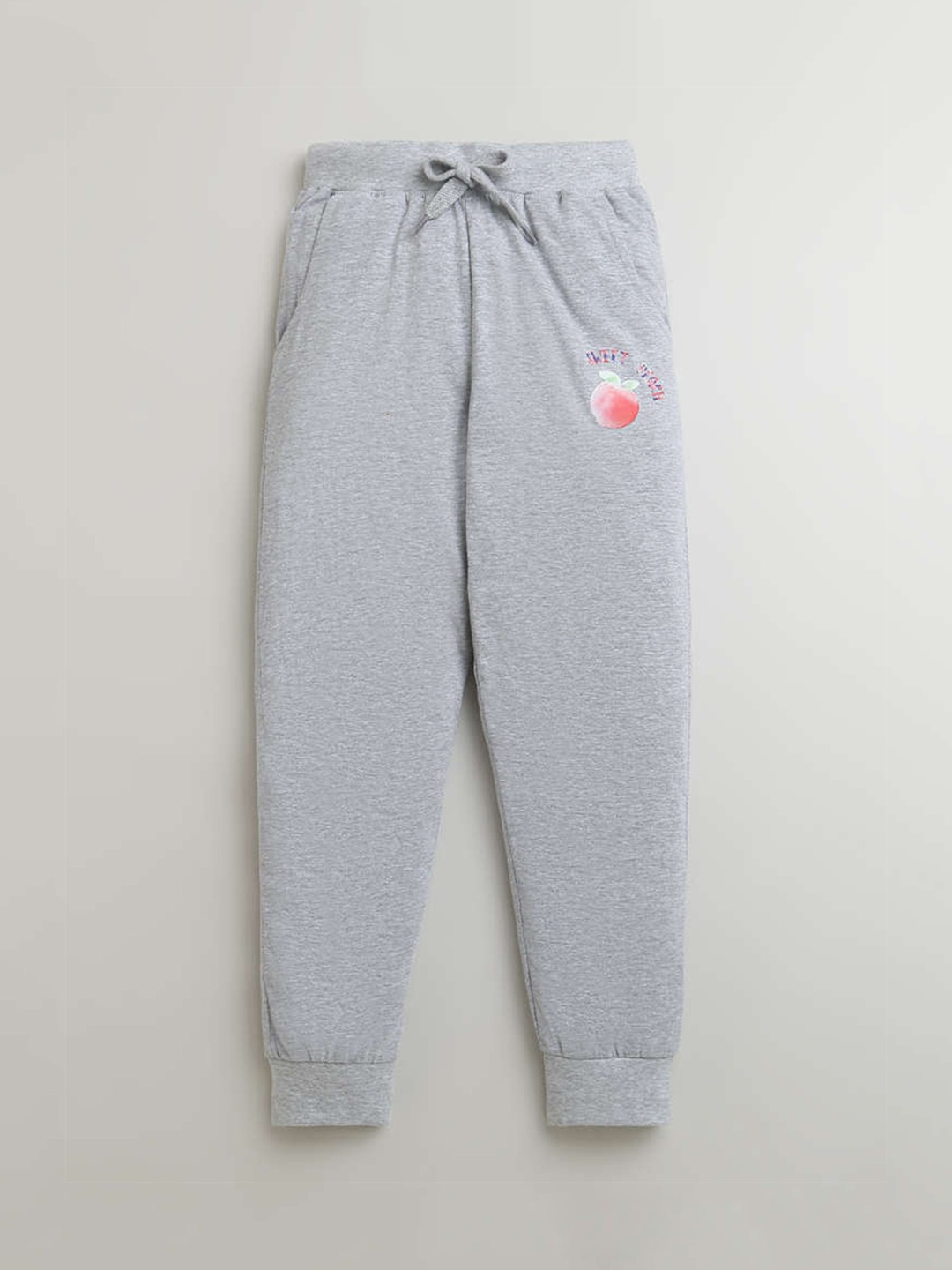 

KiddoPanti Girls Mid-Rise Pure Cotton Joggers, Grey melange