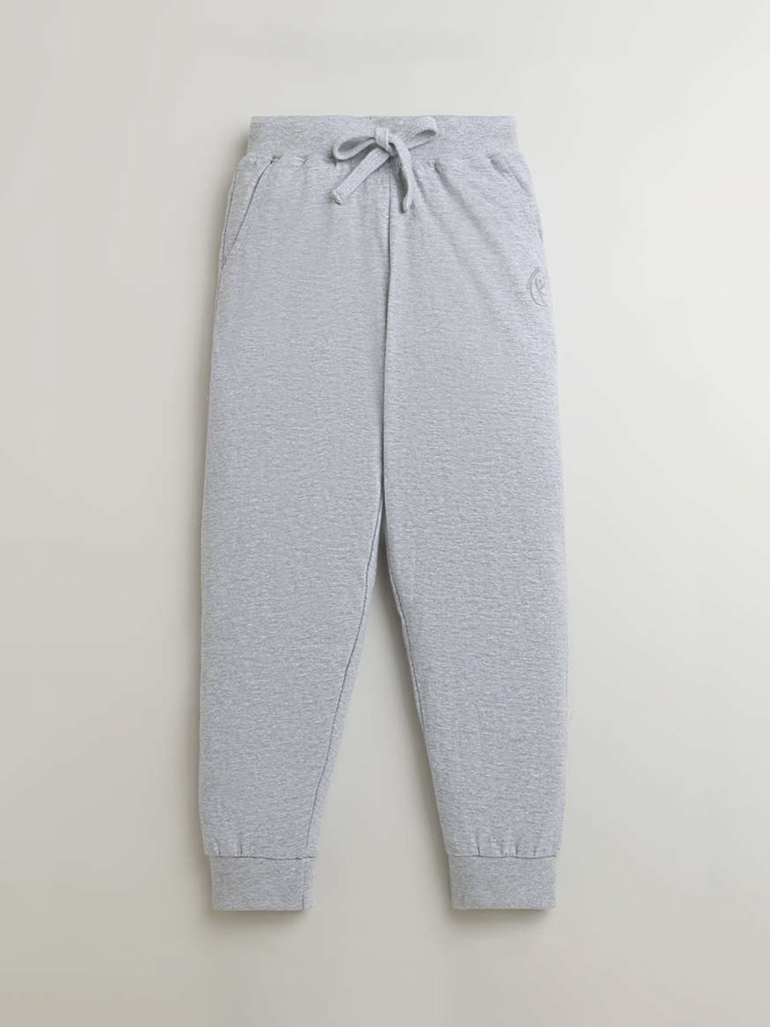 

KiddoPanti Kids Mid-Rise Pure Cotton Joggers, Grey melange