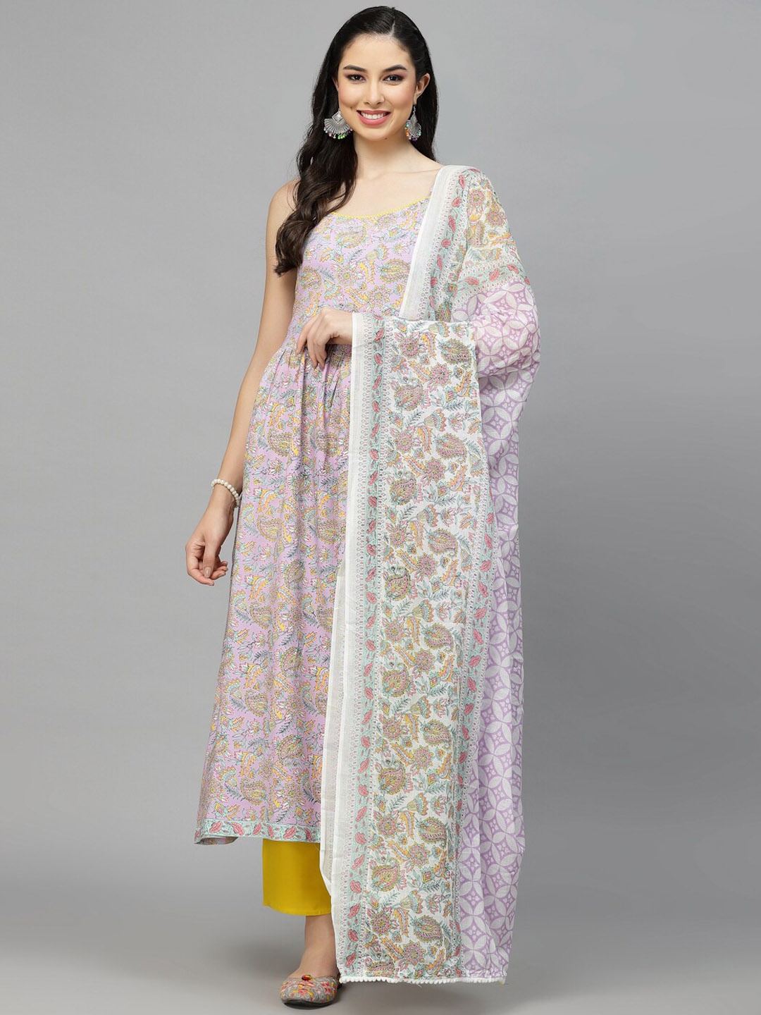 

Stylum Lavender Paisley Printed Empire Kurta With Trousers & With Dupatta