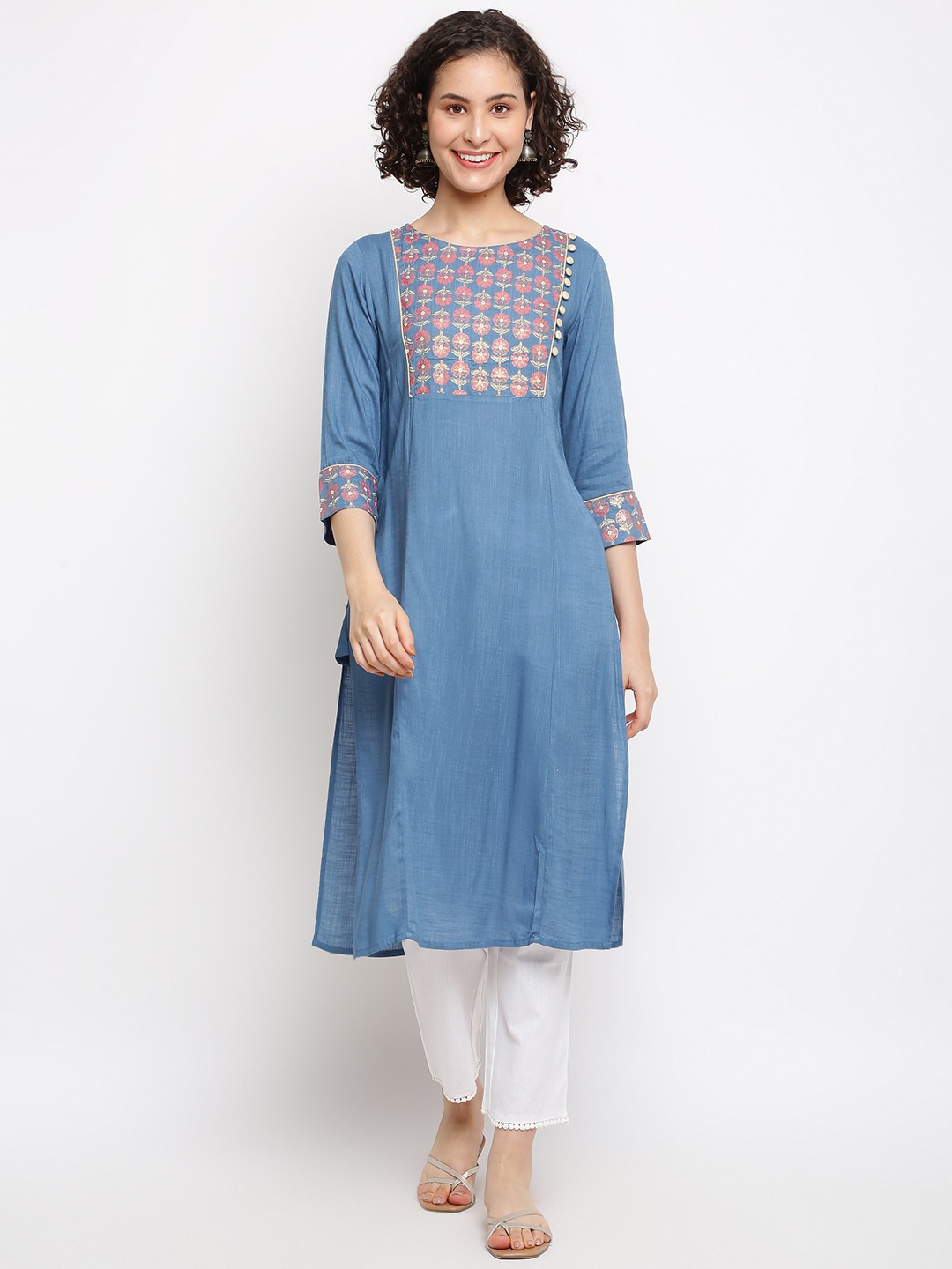 

IMARA Yoke Design Thread Work Kurta, Blue