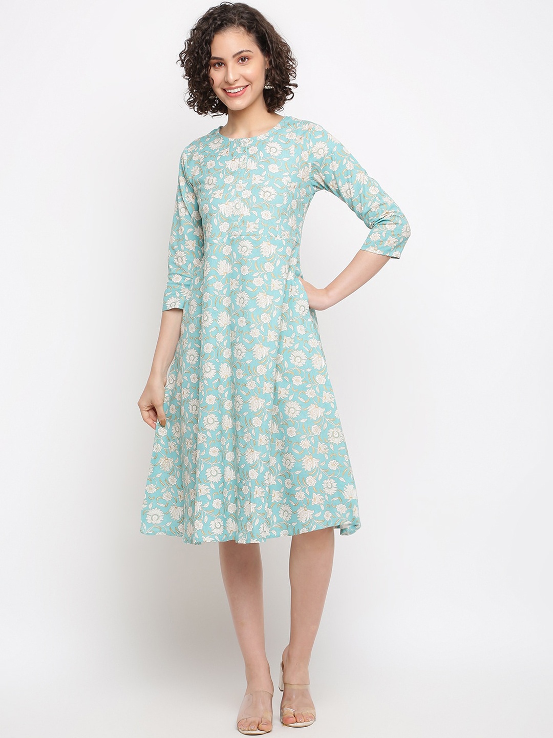 

IMARA Ethnic Motifs Printed A-Line Dress, Blue