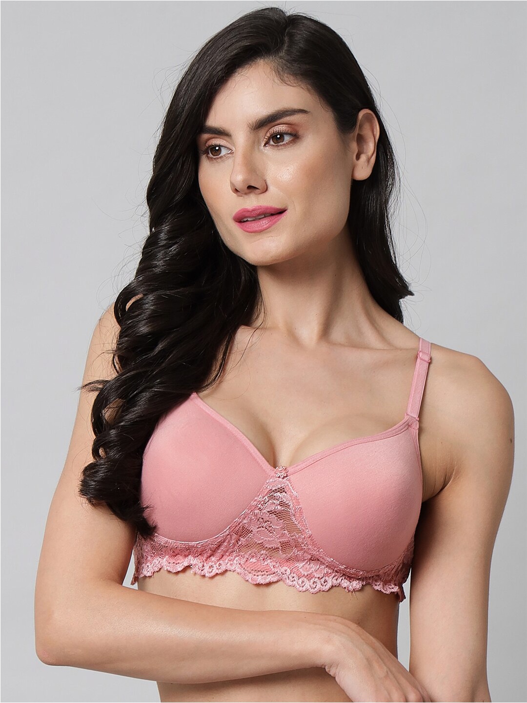 

Extoes Full Coverage Lightly Padded All Day Comfort Lace Bra, Pink