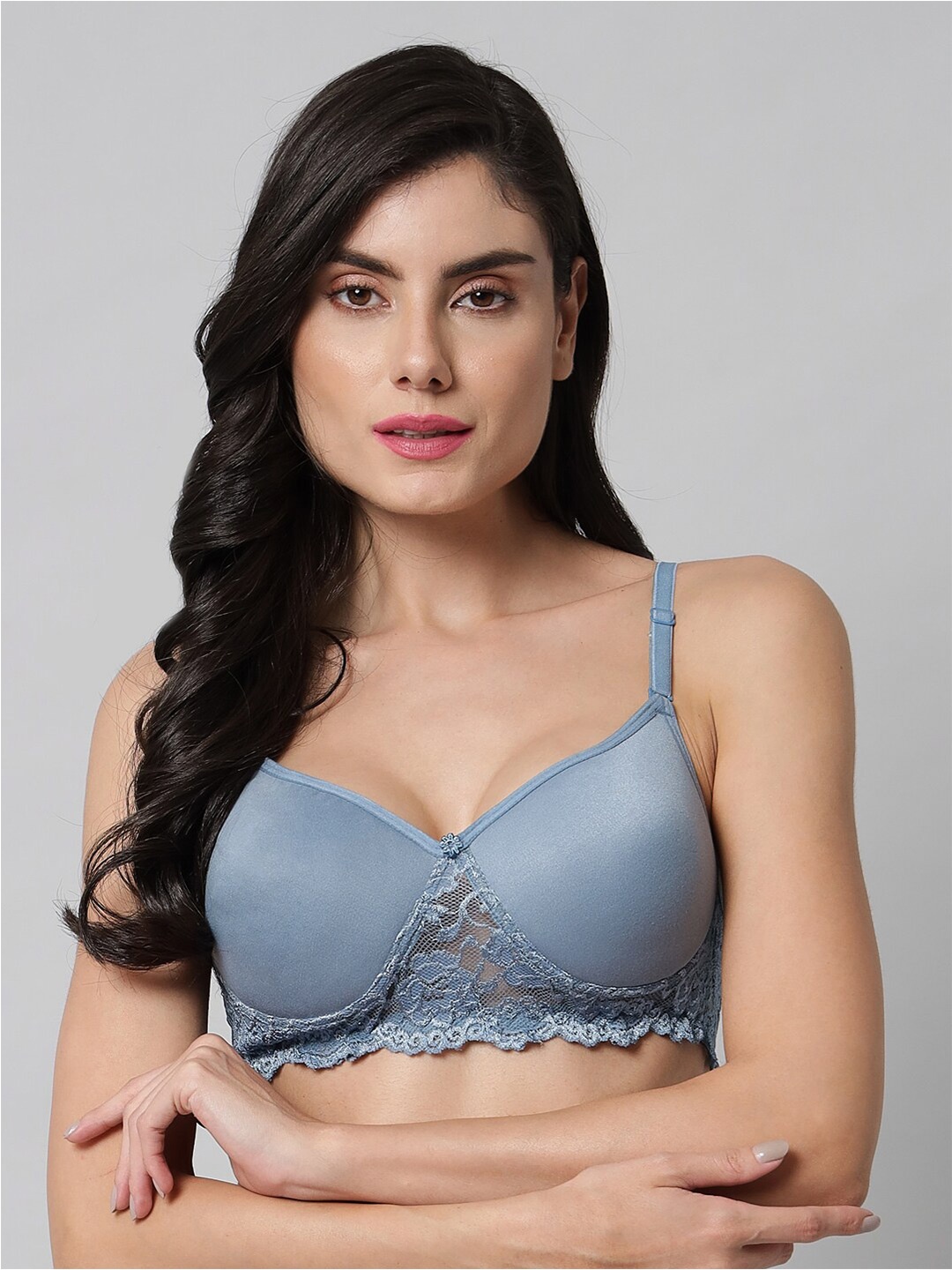 

Extoes Full Coverage Lightly Padded All Day Comfort Lace Bra, Blue