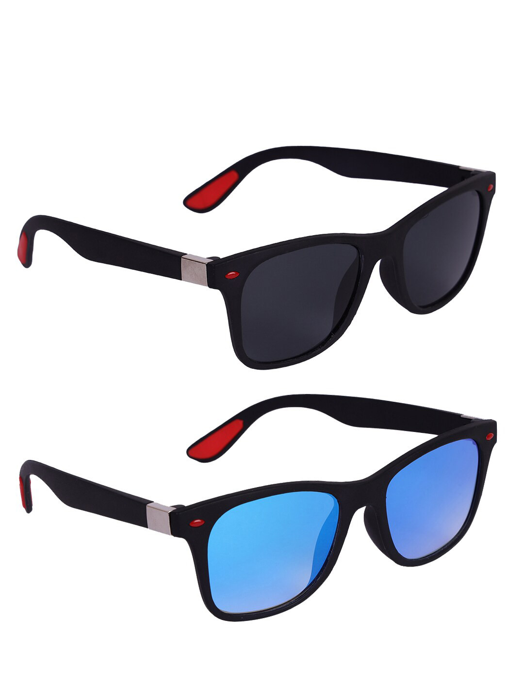 

Kastner Men Set Of 2 Square Sunglasses UV Protected Lens-CM_REDTIP_BLK-BLUBLK, Black