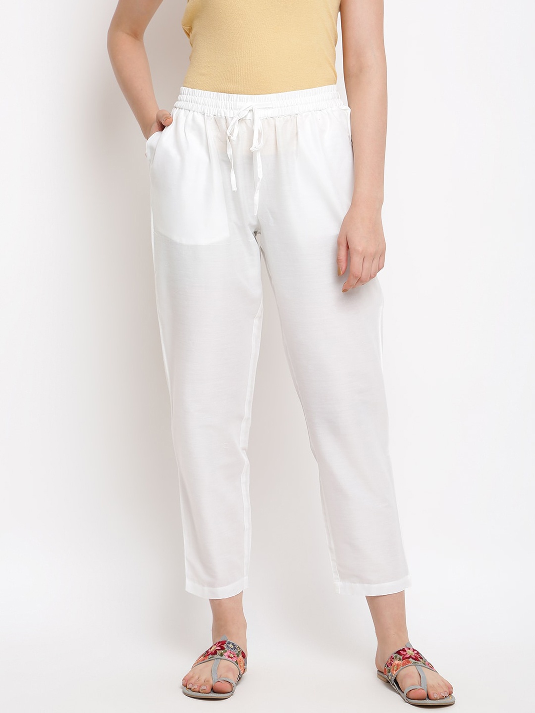 

IMARA Women Straight Fit Trousers, White