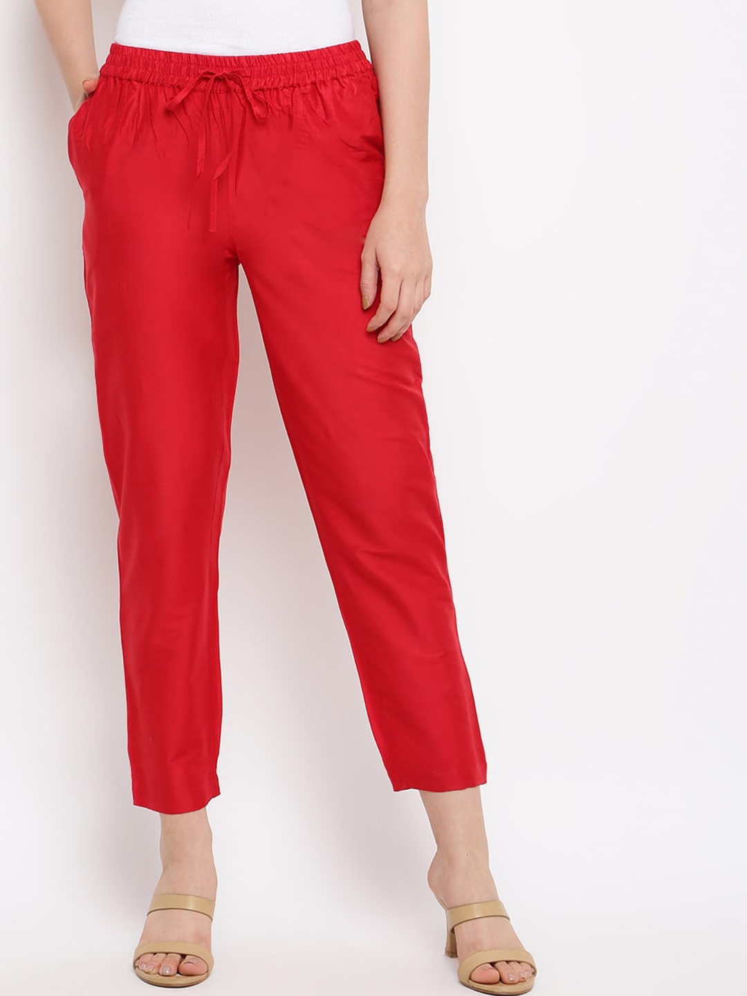 

IMARA Women Straight Fit Trousers, Red