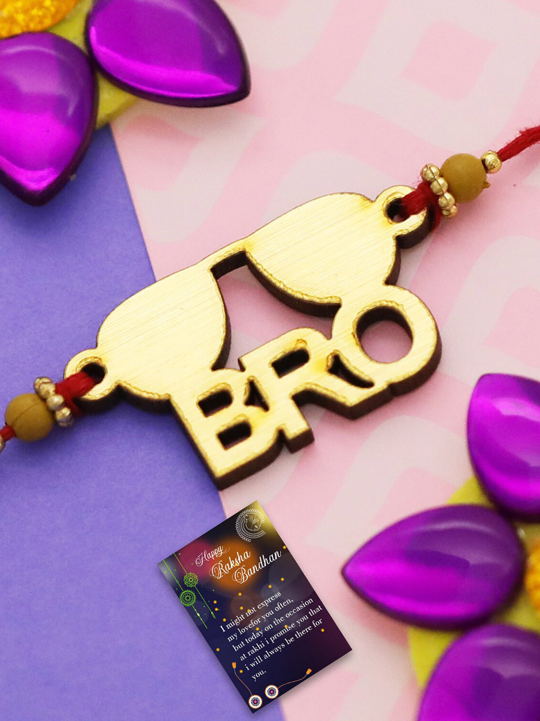 

Silver Shine Set Of 2 Charm Detail Rakhis With Roli Chawal 1 Greeting Card & Pooja Thali, Red