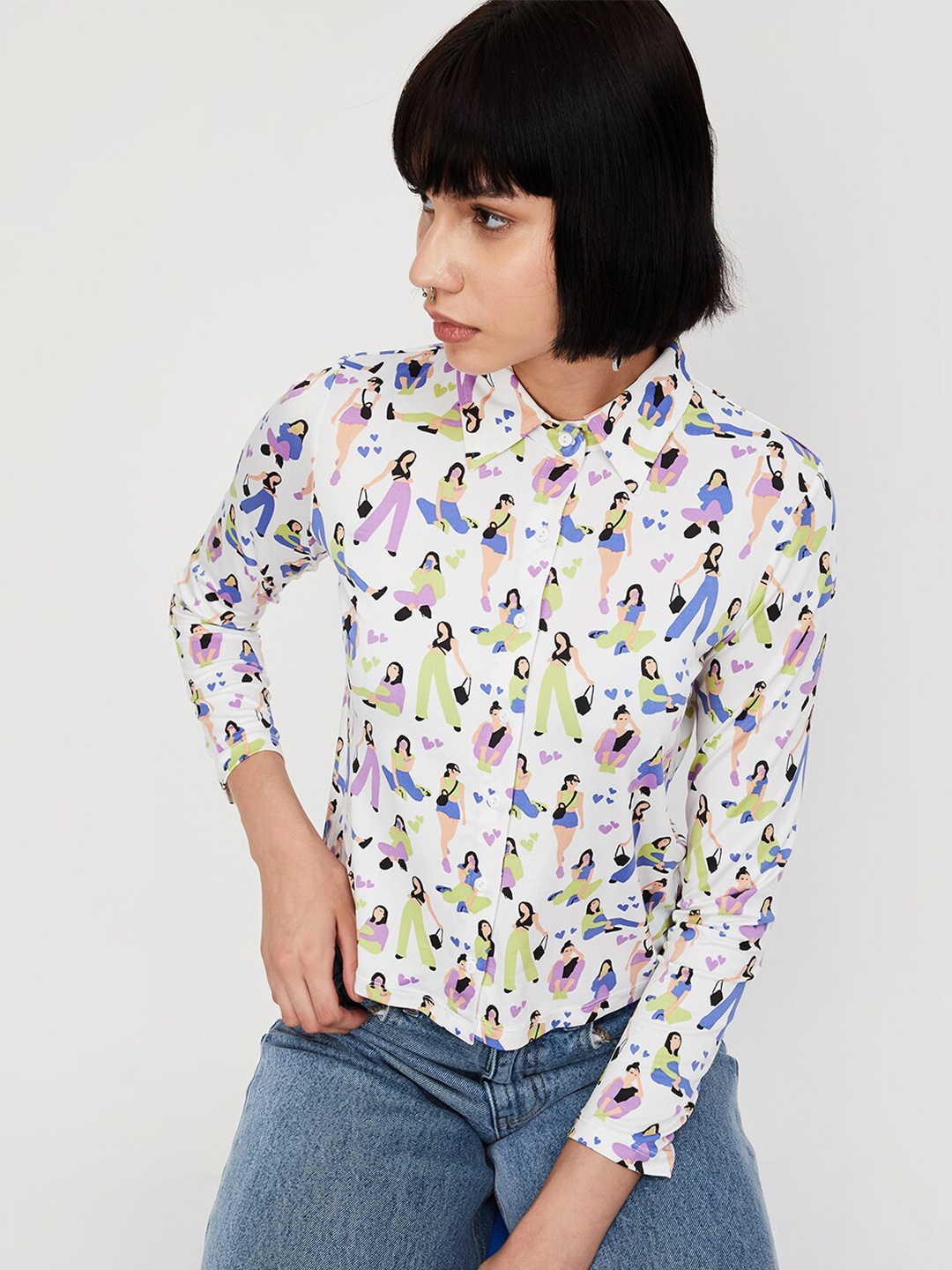 

max Printed Spread Collar Casual Shirt, White