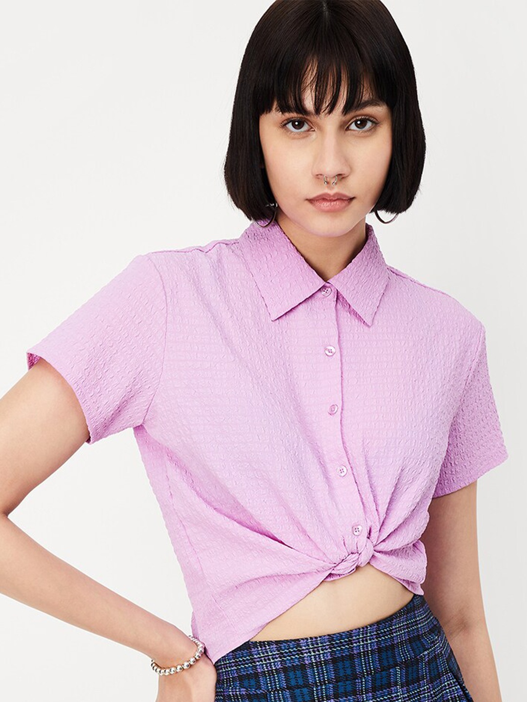 

max Spread Collar Self Design Casual Shirt, Lavender