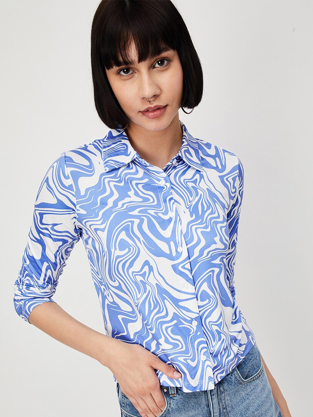 

max Floral Opaque Printed Casual Shirt, Blue