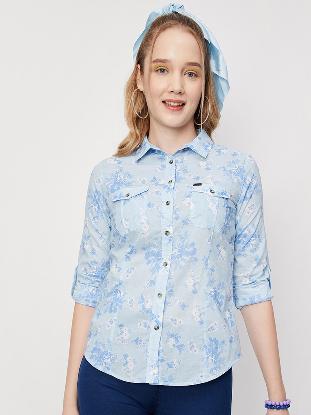 

max Floral Opaque Printed Cotton Casual Shirt, Blue