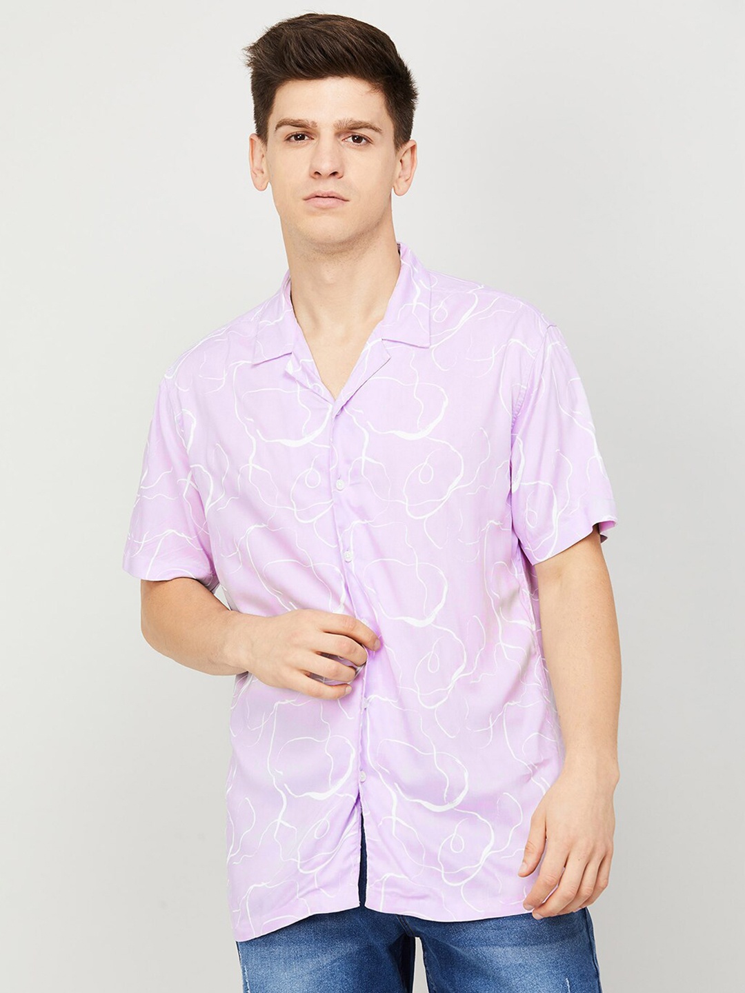 

Fame Forever by Lifestyle Abstract Printed Slim Fit Casual Shirt, Lavender