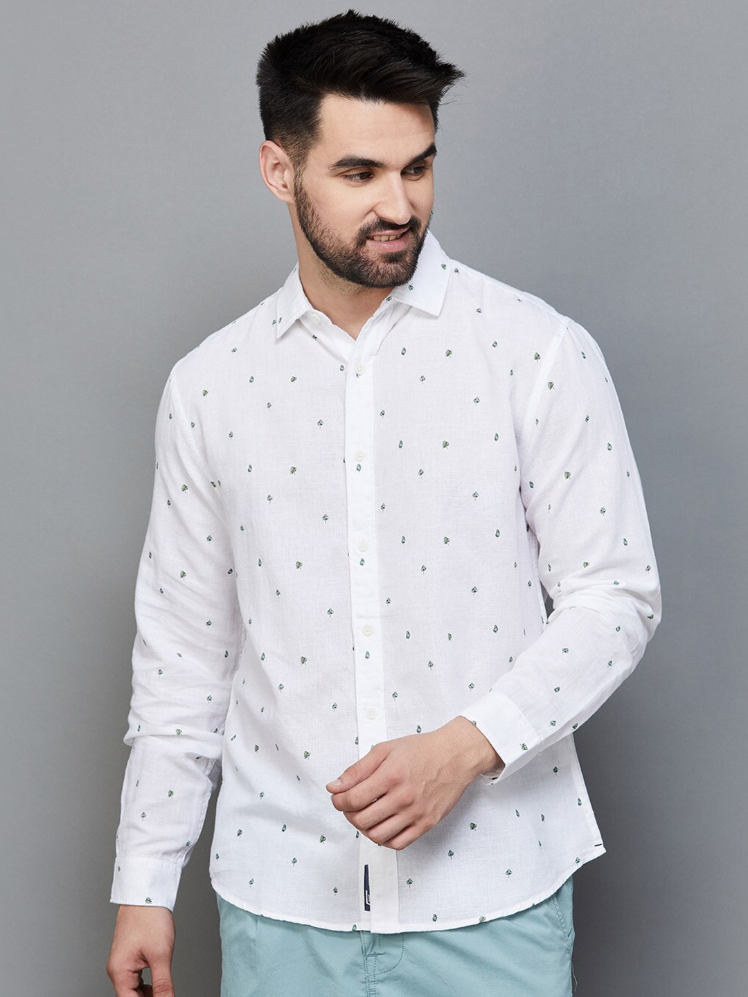 

Fame Forever by Lifestyle Micro Ditsy Printed Slim Fit Cotton Casual Shirt, White