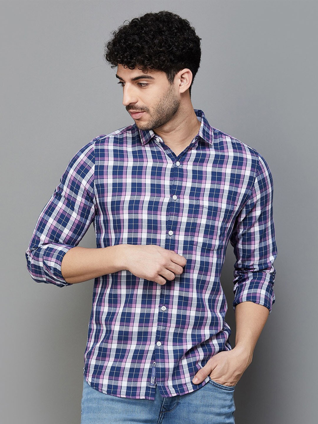 

Fame Forever by Lifestyle Slim Fit Checked Casual Cotton Shirt, Purple