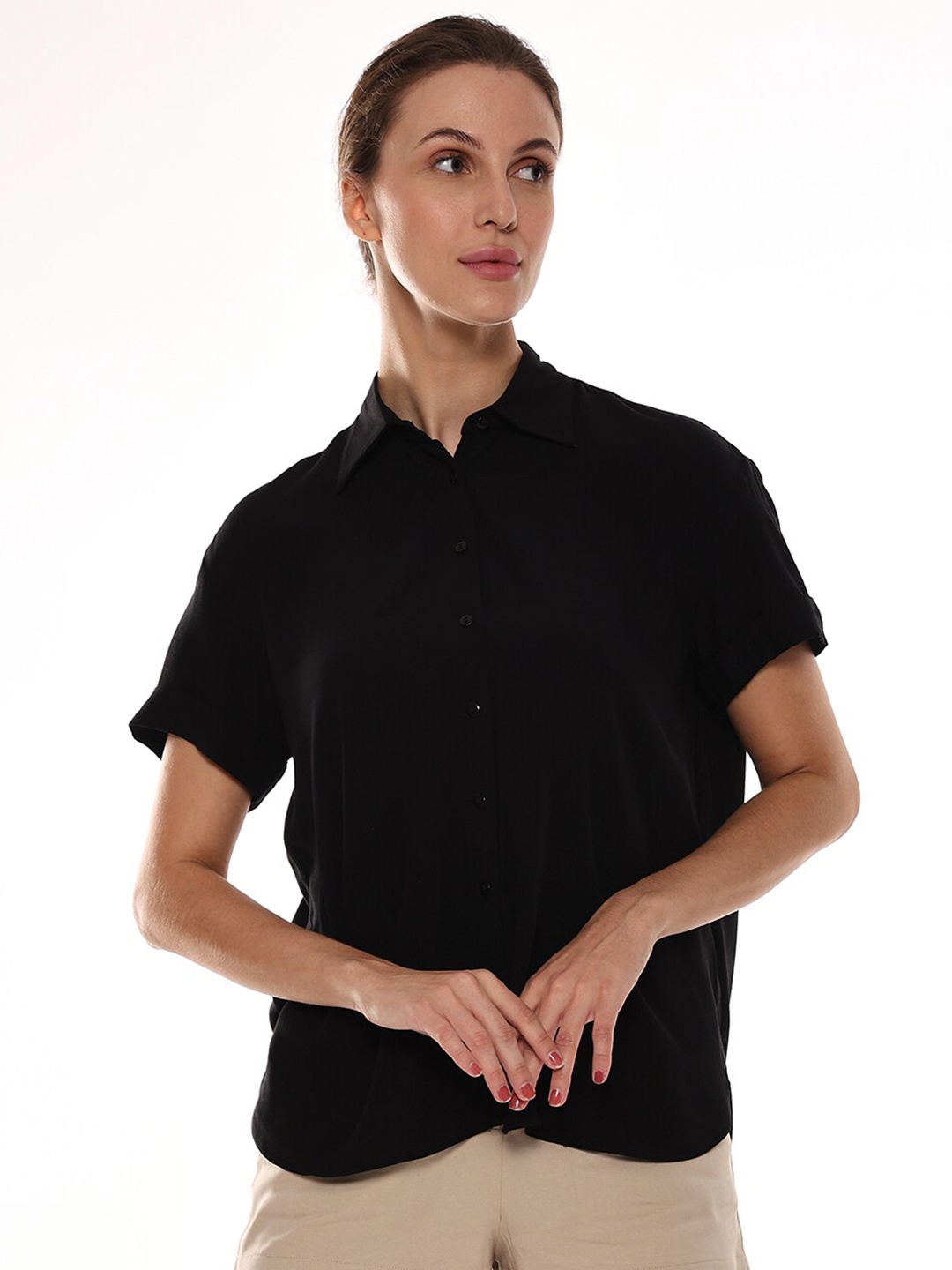 

Gazillion Comfort Boxy Fit Opaque Casual Shirt, Black