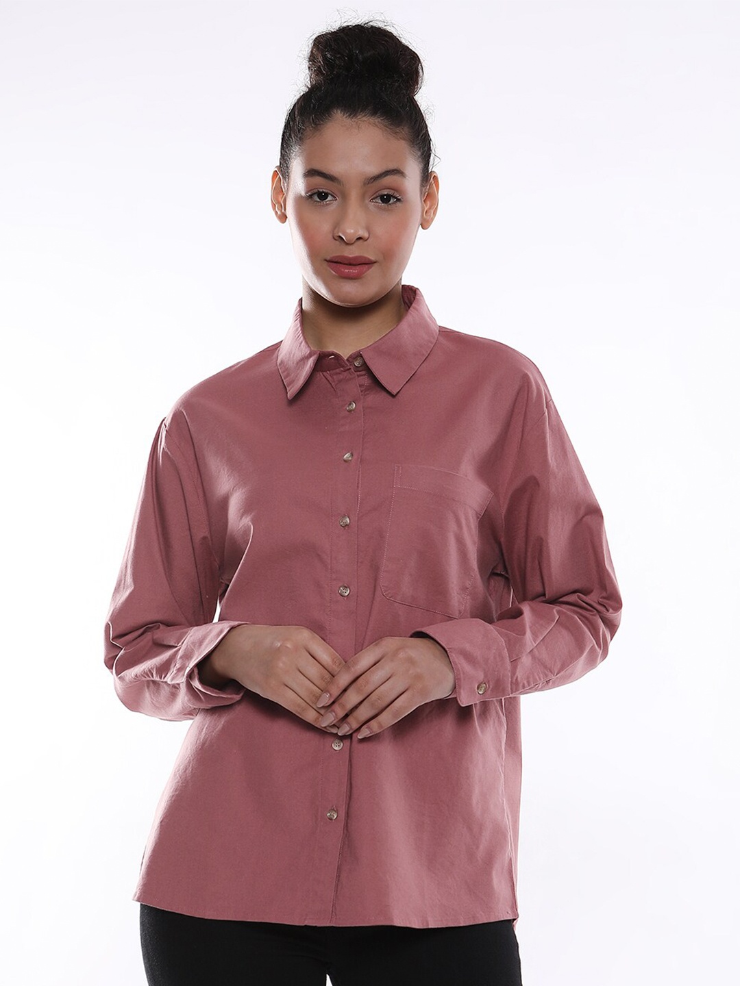 

Gazillion Contemporary Oversized Fit Opaque Casual Shirt, Pink